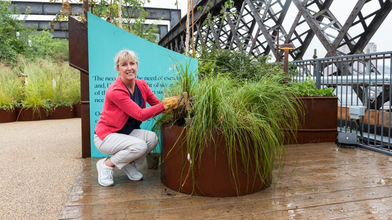 Hilary McGrady at the opening of the Castlefield Viaduct in Manchester